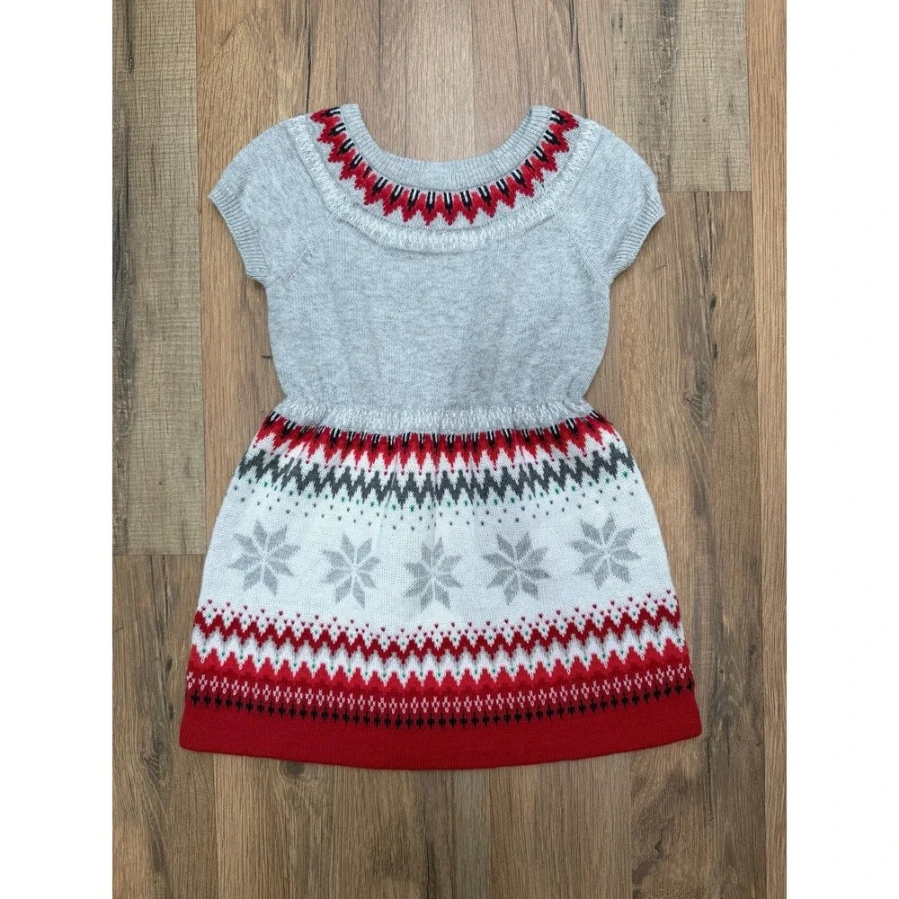Gymboree Fair Isle Sweater Dress 12–18M Gray Red Holiday‎ Winter Knit